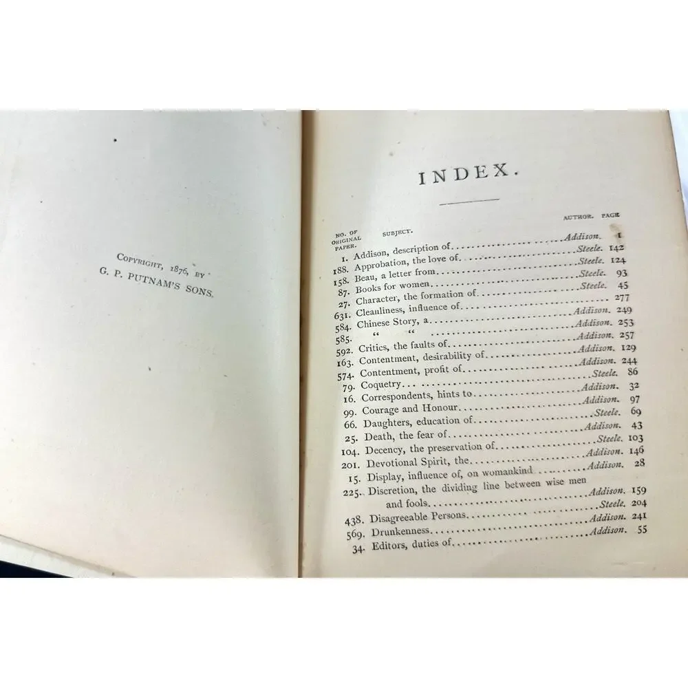 1876 The Spectator Select British Essayists Addison Steele John Habberton HC